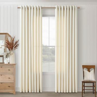 Imagem de Cortinas semitransparentes bege creme, 203 cm de comprimento, para sala de estar, jantar, conjunto de 2 painéis, neutro, rústico, moderno, casa de fazenda, semi privacidade, linho grosso, cortina