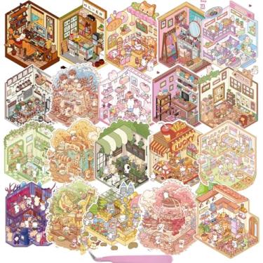 Imagem de 20 Sets DIY 3D Sticker Scene Funny Cartoon 3D House Stickers Make Your Own Mini Room Scenes Miniature Scene Stickers for Adult Kids Relief Stress Pass The Time
