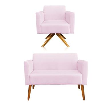 Imagem de 01 Namoradeira E 01 Poltrona Marisa Suede Rosa Bebê