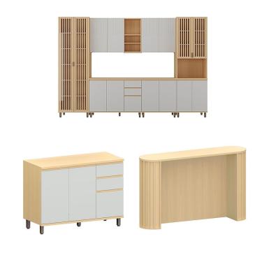 Imagem de Cozinha Completa Torre Tampo 340cm Aura Luciane Móveis Carvalho/cinza Cristal