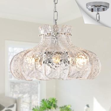 Imagem de Poemoon Lustre De Vidro Moderno 6 Luzes 15,7" Lustre Pendente De Luxo Cromado Luminária Suspensa Para Sala De Jantar, Ilha De Cozinha, Entrada, Corredor, Quarto, Base E12