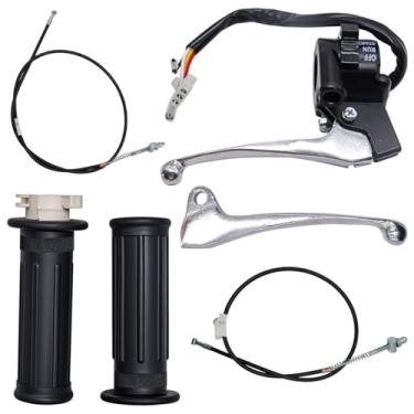 Imagem de JDLLONG PW50 Interruptor de partida de carcaça do acelerador da alavanca do freio esquerdo direito apto para Yamaha PW50 PY50 Peewee Y-Zinger motocicleta Dirt Bike com conjunto de aperto de mão preto e cabo de freio dianteiro e traseiro