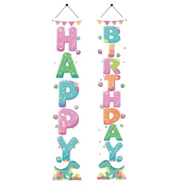 Imagem de Starlit Patio 2 peças Dinossauro Feliz Aniversário Varanda Bandeira Porta Banner Selva Safari Pendurado Decorações de Festa de Aniversário Suprimentos Porta Parede para Crianças Meninos Meninas Homens