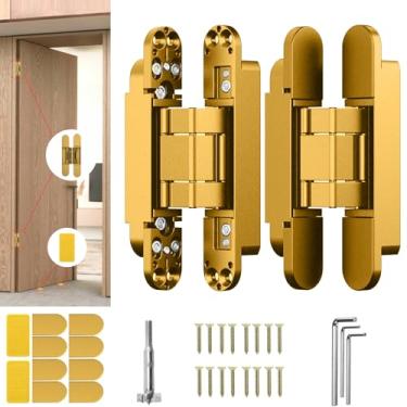 Imagem de Eegoowa Dobradiça de porta oculta de 15 cm / dobradiça invisível para porta silenciosa dobradiça giratória de 180 graus dobradiça ajustável de 3 vias 15 x 6,3 x 2,5 cm (2 peças) (dourado, 15 cm)