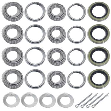 Imagem de GREPSPUD 4 conjuntos L68149 L44649 Kit de rolamentos de cubo de eixo de reboque com arruelas de eixo estilo D, vedações de graxa e pinos de contrapeso 171255TB/10-19 para eixos cônicos de 1,587 kg