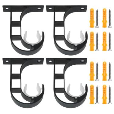 Imagem de Rierdge 4 peças de suportes de varão de cortina simples resistentes, suporte de varão de cortina de teto para varão de cerca de 2,5 cm, suporte de varão de cortina resistente com fivela de plástico, liga de alumínio (preto)