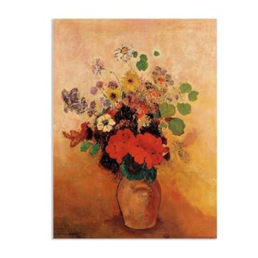 Imagem de SDYJ6GSW Reproduções em tela Odilon Redon arte de parede vermelho retrô colorido abstrato giclée impressão de flores para quarto, cozinha, sala de estar, decoração de casa, pôster110 x 80 cm (43 x 31