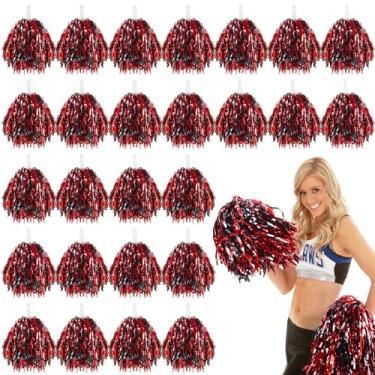 Imagem de VAIPI Kit Com 48 Pompons De Torcida Cabo Bastão, Folha Metálica, Equipe Torcida, Diversão Animada, Presentes Para Crianças E Adultos, Jogo Dança, Festa (Preto Vermelho)