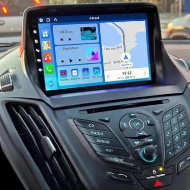 Imagem de Rádio veicular Android 13 para Ford Escape 2013-2019, tela sensível ao toque de 22.9 cm Carplay Android Car Stereo para Ford Kuga 2012-2018 Double Din Rádio Bluetooth GPS Navi FM RDS AHD Câmera