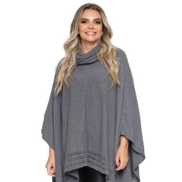 Imagem de Poncho Feminino Tricô Lã Gola Alta Confortavél Tendência Frio - Rosile