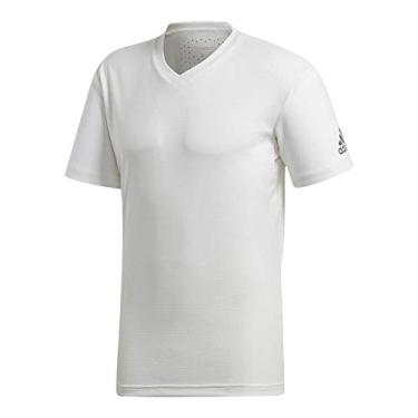 Imagem de Camiseta masculina de tênis Adidas Climachill com gola V branca (191031269594)