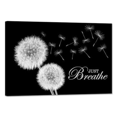 Imagem de SKASNFAI Decoração de parede Zen motivação dente-de-leão apenas respire arte de arte em tela motivação positiva arte de parede para citações inspiradoras sala de ioga (40 cm C x 60 cm)