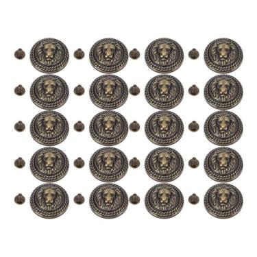 Imagem de AYNEFY Rebite de Leão, Rebites de Cabeça de 20 Leão e 20 Parafusos Design de Cabeça de Leão Kit de Zinco de Zinco Fivela de Rebite Adequado para Sacolas Roupas de Sapatos e Vários (Bronze)