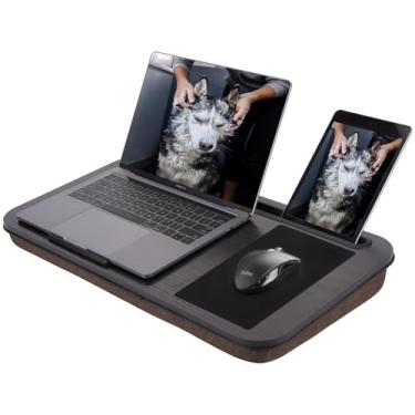 Imagem de ASIEIT Novas mesas de colo para adultos, serve para laptops de até 15,3 polegadas, mesa portátil para cama, mesa de cama multifuncional com mouse pad, almofada, suporte de telefone e alça, suporte de