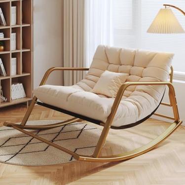 Imagem de Cadeira De Balanço Berçário, Cadeiras De Balanço De Pátio Grandes Com Encosto Alto, Poltrona Lateral Confortável, Cadeiras De Balanço De Suporte De, White, Gold 92x137cm