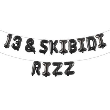 Imagem de Banner de balão multicolorido 13 & Skibidi Rizz - suprimentos, ideias, presentes e decorações para festa de 13 anos (13 e SKIBIDI RIZZ Preto)