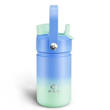 Imagem de Garrafa de água infantil com canudo – Garrafa de água de aço inoxidável de 340 g com bicos duplos, à prova de vazamento, livre de BPA, aspirador de parede dupla mantém frio por 24 horas para esportes