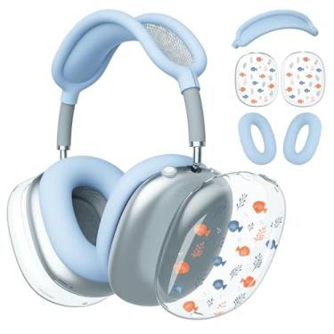 Imagem de BlHMCASE Capa de fone de ouvido para AirPods Max, capas de fone de ouvido transparentes de peixe fofo, capa de silicone azul para fones de ouvido para Apple AirPods Max