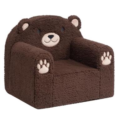 Imagem de ALIMORDEN Sofá infantil ultramacio, confortável com espuma de ovelha, adorável sofá de urso, sofá de canto aconchegante para crianças para meninos e meninas, chocolate