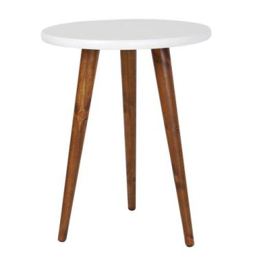 Imagem de Mesa Lateral Theo Redonda 48cm x 65cm - Nozes e Branco - Abra Casa