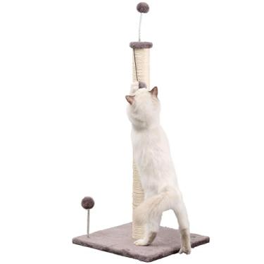 Imagem de THE LICKER STORE CTR1010A Rylie 96,5 cm Farmhouse Sisal Pilar arranhador para gatos com brinquedos difusos e bolas de mola, cinza/creme