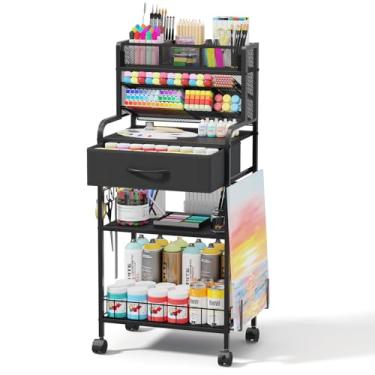 Imagem de Homsorout Carrinho de rodinhas de 3 níveis – Carrinho utilitário de metal com gaveta de armazenamento e rodas, organizador versátil de arte e artesanato para casa, escritório ou estúdio, ideal para