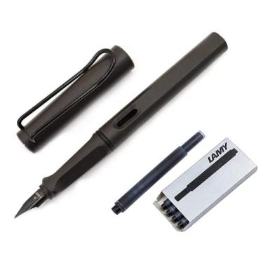 Imagem de Caneta-tinteiro Lamy Safari, ponta média + 5 cartuchos de tinta preta, Matte Black