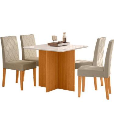 Imagem de Sala de Jantar Helo 90x90 Com Vidro 4L Cadeiras Jade Poliman Móveis, F