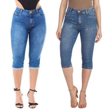 Imagem de Kit 2 Calças HNO Jeans Capri Cintura Alta Azul, 50