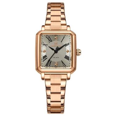 Imagem de Relógio Feminino Mostrador Quadrado Ponto de Luz em Aço Inoxidavel Impermeavel