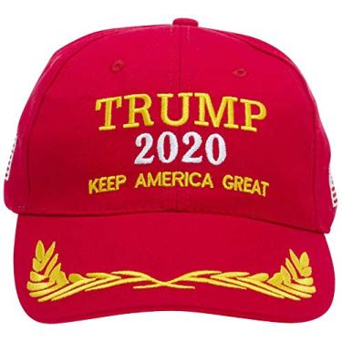 Imagem de Boné de beisebol Stephanie Imports Trump 2020 Keep America Great Red Hat com acabamento de folha de carvalho bordado dourado