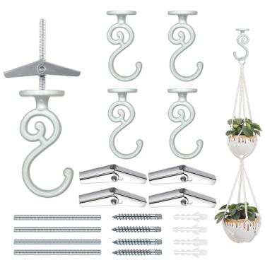 Imagem de Evsteluo Gancho de teto resistente em forma de S, para madeira, concreto e drywall, para pendurar decoração de casa, plantas e muito mais, carga máxima de 18 kg (4, branco)