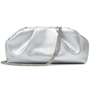 Imagem de Bolsa de mão plissada feminina macia nuvem para noite bolsa de couro para festa de formatura bolsa tiracolo elegante bolsa tiracolo 2025, Prata, Medium