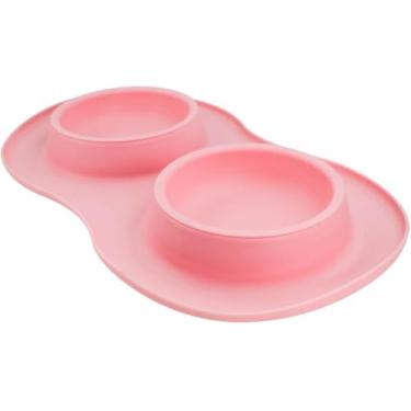 Imagem de Comedouro Duplo Antiderrapante para Cães e Gatos | Tigelas de Ração e Água 200ml com Base de Silicone Removível – Fácil de Limpar, Ideal para Filhotes e Pets Pequenos (Rosa)