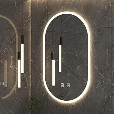 Imagem de Espelho De Banheiro Oval De 24x36 Polegadas, Espelho Retroiluminado Por Led, Espelho De Maquiagem Antiembaçante, Espelho De Vaidade Regulável De 3 Cores à, Gold Frame a, 20x36in/50x90cm