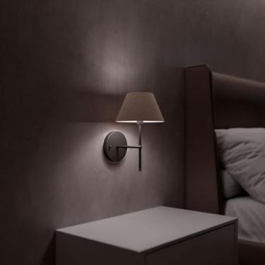 Imagem de Arandela Classica Colonial de Parede Sem Interruptor Com Cupula Tecido Algodao Bivolt (Preto Cupula Bege)