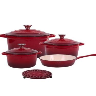Imagem de Jogo de Panelas Ferro Fundido Esmaltado 4 Peças Vermelho - C&E