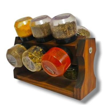 Imagem de Art e Lar Kit Porta Temperos Mini Madeira 12 Potes Giratório - Art  La