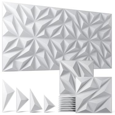 Imagem de ZELMINE Pacote com 64 painéis de parede 3D brancos para decoração de parede interior, painéis de parede decorativos de 29 x 29 cm, painéis de parede de destaque, decoração de parede com design de