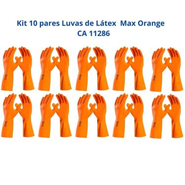 Imagem de Kit 10 Luvas Látex Laranja Reforçada Forrada Max Orange DA208 Danny CA 11286