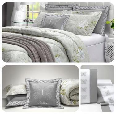 Imagem de Jogo De Lençol Casal Padrão, Queen ou King Algodão Bordado 04 Peças Pa