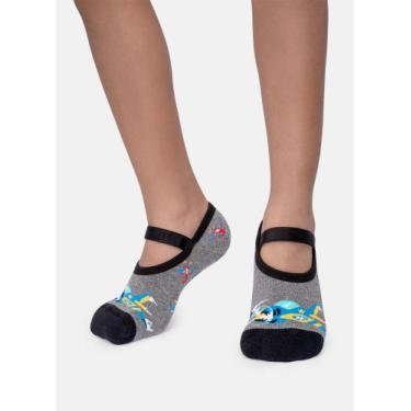 Imagem de Meia Sapatilha Puket com Antiderrapante Menino Avião Mescla Escuro 23 