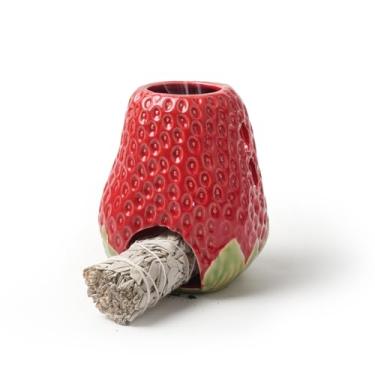 Imagem de Zaposcca Suporte para queimador Palo Santo, suporte de incenso de morango de cerâmica, suporte de sálvia para decoração de meditação, sala de ioga (vermelho)