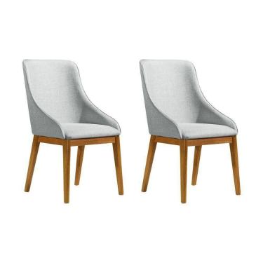 Imagem de Kit 2 Cadeiras De Jantar Luxo Estofada Elisa Anatômica Linho Cinza Base Madeira Maciça Mel