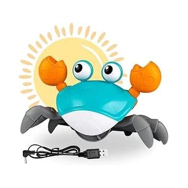 Imagem de Caranguejo Fujão Musical Recarregável – Brinquedo Interativo com Luz LED, Som Divertido e Sensor Inteligente que Anda e Desvia de Obstáculos,Estimula Bebês a Engatinhar e Desenvolve Coordenação Motora
