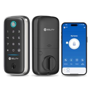 Imagem de Fechadura inteligente GT5BK – Fechadura de porta de entrada sem chave 4 em 1 com impressão digital, aplicativo, PIN e chave – ANSI Grau 3, compatível com Alexa e SmartThings – Trava Wi-Fi à prova de