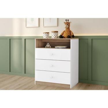 Imagem de Cômoda De Quarto Magia C- 3 Gavetas Branco-jequitiba - Henn