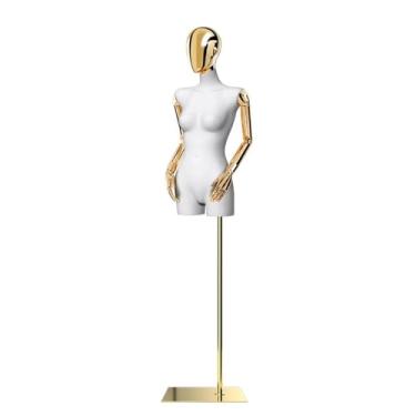 Imagem de Mannequin Altura ajustável de 60,62-78,74 pol. para modelos de varejo humano, cabeça e braço de galvanoplastia rotativos, torso de manequim(Gold,Square)