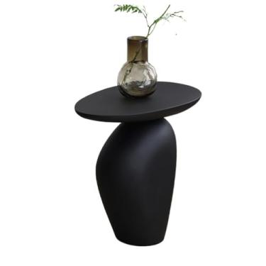 Imagem de Mesa de sala de estar vintage em forma de seixo preto para sala de estar e quarto, mesa de canto superior para sofá ou cabeceira