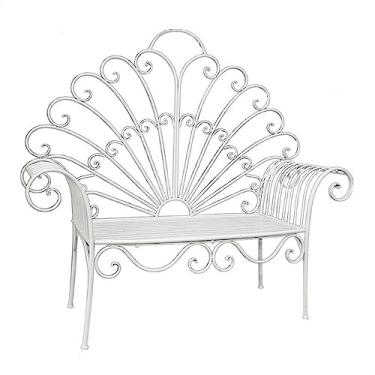 Imagem de ZzleoyuUUs-12 Banco de jardim ao ar livre, banco de jardim em estilo europeu, cadeira de lazer decorativa em forma de pavão, assento de pátio externo de ferro fundido - Banco de pátio branco